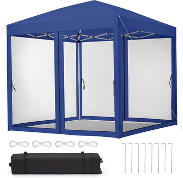 Instant Pop-Up Canopy Tent with Removable Mosquito Net & 2 Zipper Doors, 90-Second Setup, UV50+/Waterproof, 64-100 Sq Ft Shade, Wheeled Carry Bag for Camping, Backyard, Picnic