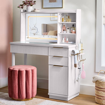 Better Homes & Gardens Lillian Vanity Desk with LED Lighted Mirror, White Finish