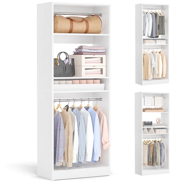 Homieasy 25Closet System, Freestanding Closet Organizer Wardrobe with Hanging Rods and Shelves, Adjustable Clothes Garment Rack, Sturdy Walk in Closet Tower, White