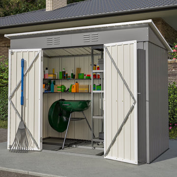 LZBEITEM 8 x 4 ft Outdoor Metal Storage Shed, Small Metal Sheds & Garden Tool Shed with Galvanized Floor Frame Kit Lockable for Garden, Backyard
