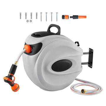 KFFKFF Retractable Hose Reel Water Hose Reel 130'x1/2" 180 Swivel Wall Mount