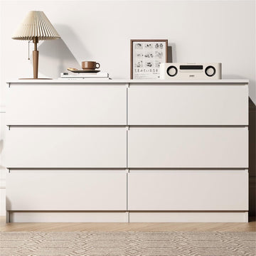 Kadyn White Chest of Drawer, 6 Double Drawer Dresser for Bedroom, Modern Storage Cabinet for Living Room, Dresser