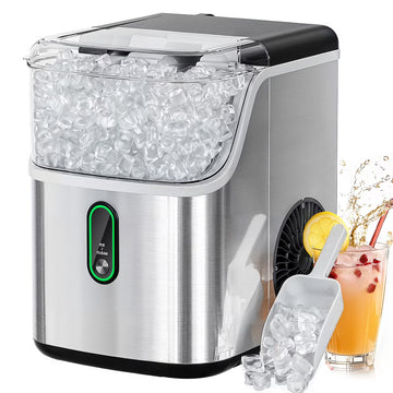 Philergo Nugget Ice Maker Countertop, Pebble Ice Maker Machine with Self-Cleaning, 35lbs/24hr, Soft Chewable Pellet Ice Maker for Home, Kitchen, Stainless Steel
