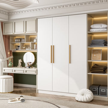 FUFU&GAGA Wardrobe Armoire Wooden Closet Cabinet 6 Storage Cube and Hanging Rod White