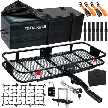 Mockins 60"x20"x6" Car Cargo Carrier Hitch Mount | 500 lbs Cap. Folding Hitch Basket with 16 CF Cargo Bag