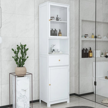 Ktaxon Large Bathroom Tall Storage Cabinet Organizer, Freestanding Line Tower Pantry Cabinet with Adjustable Shelves and 2 Cupboards for Kitchen Living Room Bedroom Office, 18"x13"x71", White