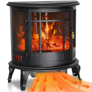 YouLoveIt Electric Fireplace Stove, 1500W 27" Electric Stove Fireplace Heater Portable Freestanding Heater Stove with Adjustable Realistic Flame, 3D Flame Realistic Effects