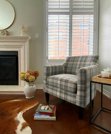 Gray Plaid Fabric Upholstered Bronte Accent Arm Chair Club Chair in Modern Living Room, Bedroom, Office Chair