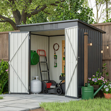 6 x 4 ft Outdoor Storage Shed with Floor Frame, Storage Sheds for Outside with Lockable Door, All Weather Garden Tool Shed with Air Vent for House Backyard Patio Lawn, Black