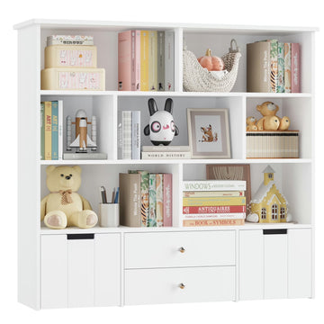 Hiphuta Kids Bookcase Toy Storage Organizer, Wood Toy Cabinet of 7 Cubes & 4 Drawers, Bookshelf for Kids Room, White