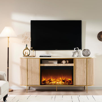 OKD Luxury Fireplace TV Stand for TVs Up to 80 inches, 70" Modern Fluted Entertainment Center with Electric Fireplace, Media Console TV Stand for Living Room,Natural Oak