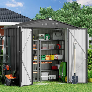 Lofka 6ft x 4ft Metal Garden Shed for Outdoor Storage, Gray