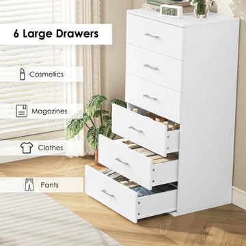 Homfa White Dresser with 6 Drawers, Vertical Chest of Drawers Wood Storage Cabinet for Bedroom Living Room