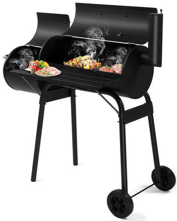 Seizeen Charcoal Grill, Outdoor BBQ Grill & Smoker with Storage Shelf, Portable Barbecue Cooker on Wheels, with Small Table, Thermometer, Adjustable Damper