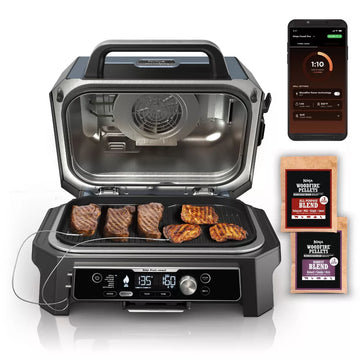 Ninja OG951 Woodfire ProConnect Premium XL Outdoor 7-in-1 Grill & Smoker, App Enabled, Air Fryer, 2 Built-In Thermometers - Blue