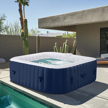 Hot Tub for 4-6 Person, Seizeen Outdoor Patio Large Inflatable Hot Tub Home SPA, with 130pcs Massage Jets, 910L, 4 Filters, 2 Cup Holders, Lockable Cover, Storage Bag, Max 104H, 73in, Navy