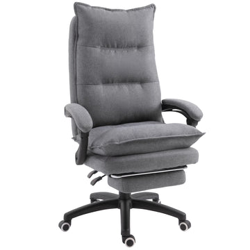 Office Chair Vinsetto 360 Swivel Executive Home Office Chair Adjustable Height Linen Style Fabric Recliner with Retractable Footrest and Double Padding, Grey,Ergonomic Office Chair