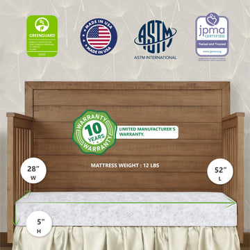 on Me Twinkle 5" 88 Coil Crib and Toddler Mattress, Morning Mist Floral, Greenguard Gold Certified