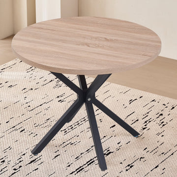 39 Round Dining Table, Modern Small Kitchen Table for 4 with X-Shaped Metal Legs and 1.2" Thickness Tabletop for Kitchen Dining Room, Coffee Table, Oak