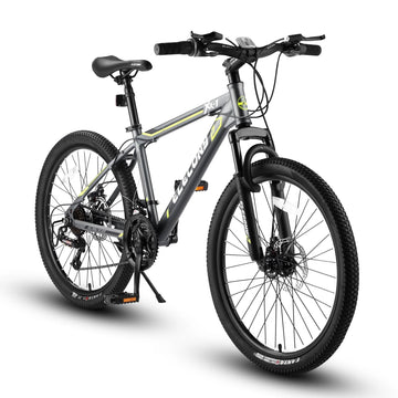 Clearance! Saver100 24 Inch Mountain Bike Boys Girls, Steel Frame, Shimano 21 Speed Mountain Bicycle with Daul Disc Brakes and Front Suspension MTB