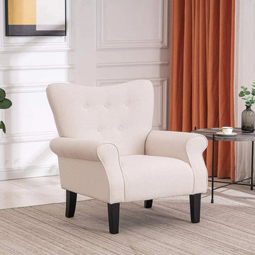 Richryce MidCentury Accent Chair with Arm ,High Back Armchair Beige,Beige