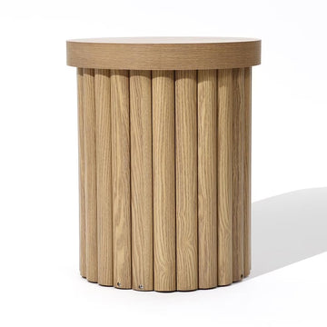 LuxenHome Wood Round Side Table, 19" Fluted End Table for Small Spaces, Mid Century Modern Wooden Accent Tables, Small Bedside Table, Couch Side Table, Nightstand for Living Room Bedroom Couch