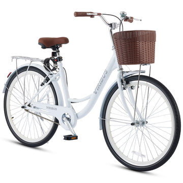 Viribus Women's Comfort Bike 24 inch Beach & City Cruiser Bicycle with Basket Rack White