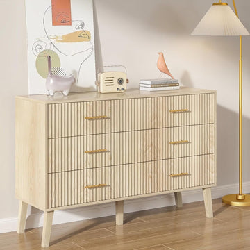 Fluted 6 Drawers Dresser, Wide Modern Chest of Drawers, 6 Drawer Double Dresser