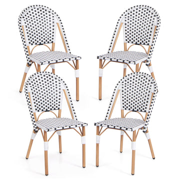 Gymax French Bistro Chair Set of 4 w/ Hand-woven Rattan Galvanized Metal Frame Outdoor