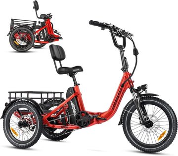 Addmotor Folding Electric Trike, 90MI Electric Tricycle for Adults, 750W 48V 20Ah, CITYTRI 3 Wheel Electric Bikes, Step-Thru Etrike with Rear Speed Differential & Parking Brake, E-310 Plus Red