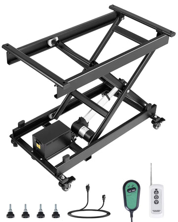 VEVOR Electric Lift Table, 330 lbs Capacity Single Scissor Lift Table, 8 - 28 in Height Adjustable Lifting Platform, Coffee Table lift with 4 Wheels, for Material Handling and Transportation, Black