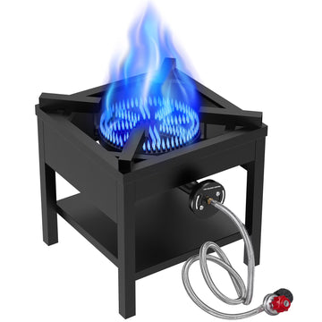 Frizi 1-Burner Propane Gas Outdoor Stove C 260,000 BTU,  0-30 PSI Adjustable Regulator & Steel-Braided Hose