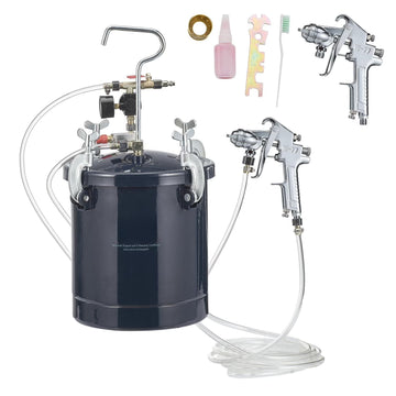 SKYSHALO Spray Paint Pressure Pot Tank, 10L/2.5gal Air Paint Pressure Pot, 1.5mm+4mm Two Nozzles Two Spray Paint Guns for Industry Home Decor Architecture Construction Automotive Painting, 60PSI Max