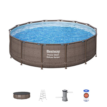 Bestway Power Steel 14' x 42" Round Above Ground Outdoor Swimming Pool Set