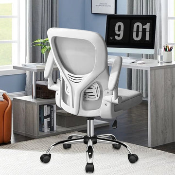 Happylost Office Chair, Computer Mesh Swivel Desk Chair with Adjustable Armrests (White）