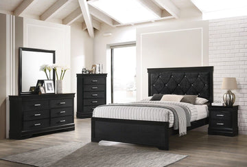 Modern 5pc Full Size Black Finish Upholstered Bed Set Solid Wood Storage Wooden Bedroom Furniture