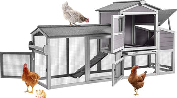 MEDEHOO 80" Mobile Chicken Coop with Wheels - Weatherproof Wooden Hen House, Outdoor Poultry Cage & Nesting Box Run, Expandable Design