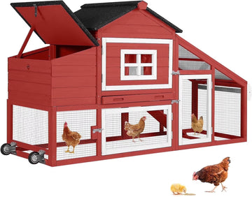 BUTINGLALE Chicken Coop Mobile Chicken House On Wheel Outdoor Rabbit Hutch for 2-4 Chickens 67"(Red)