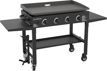 36 Inch Gas Griddle Cooking Station 4 Burner Flat Top Gas Grill Propane Fuelled Restaurant Grade Professional 36 Outdoor Griddle Station with Side Shelf (1554)