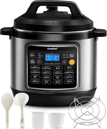 COMFEE 16 in 1 Electric Pressure Cooker Instant Multi Cooker Olla de Presion Non-Stick Pot Yogurt Maker Rice Cooker Slow Cooker Saut Steamer 8 Quarts Stainless Steel