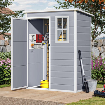 Uforic Resin Outdoor Storage Shed, 5x3 FT with Floor All-Weather Resin Storage Shed with Lockable Door & Window, Waterproof