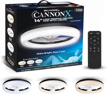 CannonX 14 Low Profile Ceiling Fans with Lights and Remote, Modern Fandelier Ceiling Fan with Light, 6 Speeds, 3 Lighting Modes 3500K-5500K, Flush Mount for Bedroom, LED 2200 Lumens