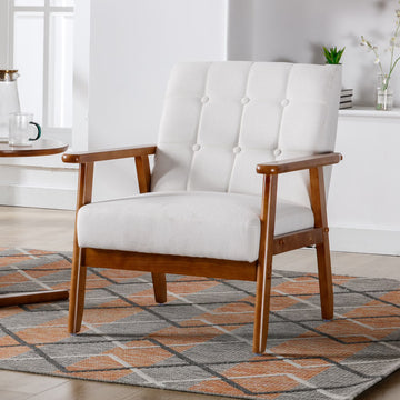 MOONMISS Linen Upholstered Tufted Mid-Century Modern Wood Frame Accent Chair for Living Room-Beige