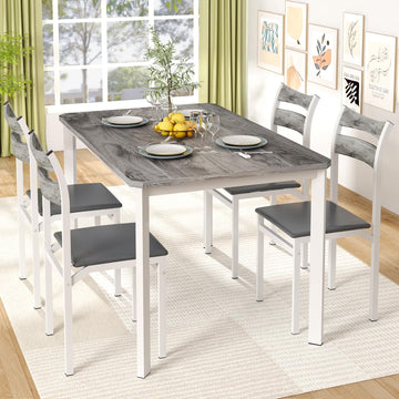 Lamerge Sets for 4, Dining Room Table with 4 PU Leather Upholstered Chairs, Modern Wood Kitchen Table and Chairs Set, Square Dinette Sets for Breakfast Nook, Gray