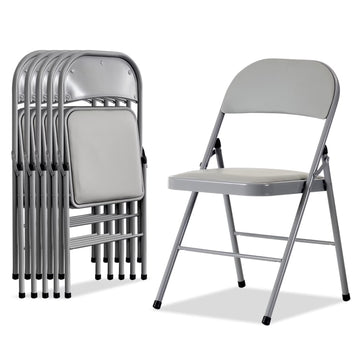 6 Pack Gray Folding Chairs with Padded Seats, Portable Stackable Foldable Chairs for Indoor & Outdoor, Commercial Seat with Metal Frame for Events Office Wedding Party, 330lbs Capacity