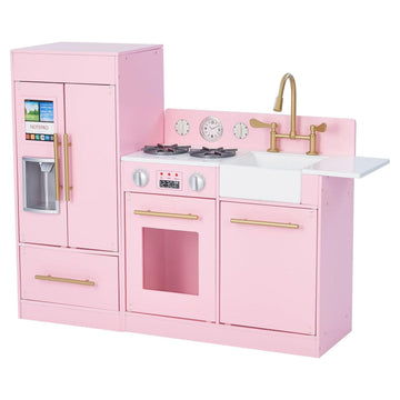 Teamson Kids Little Chef Charlotte Wooden Play Kitchen Set for Toddlers. Pretend Cooking Playset with Stove. Sink &amp; Fridge. Pink/Gold