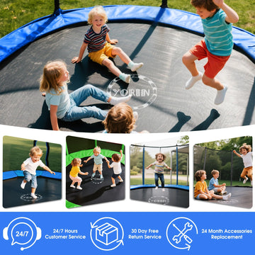 YORIN Trampoline with Trampoline Light, 1200LBS 12FT Trampoline for 5-6 Kids Adults, Recreational Trampoline with Basketball Hoop, Ladder, Galvanized Outdoor Heavy Duty Trampoline