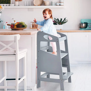 Furvclv Toddler Kitchen Stool Helper, Kids Kitchen Step Stool Baby Standing Tower Wood with Safety Rail, Child Montessori Stool for Kitchen Counter & Sink, Learning Tower for Toddlers 1-3