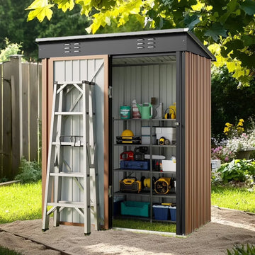 5'x3' Outdoor Storage Shed, Asofer Shed and Outdoor Storage Clearance, Weatherproof Tool Shed, Brown
