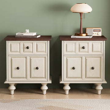 20.47"Vintage Nightstand with 2 Drawers and Roman Column Legs, Solid Wood Bedside End Table, Bedside Cabinet for Bedroom, Living Room(Set of 2)